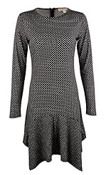 Polka Dot Print Polyester/Spandex Long Sleeves  Slit Jeweled  Dress With Ruffles