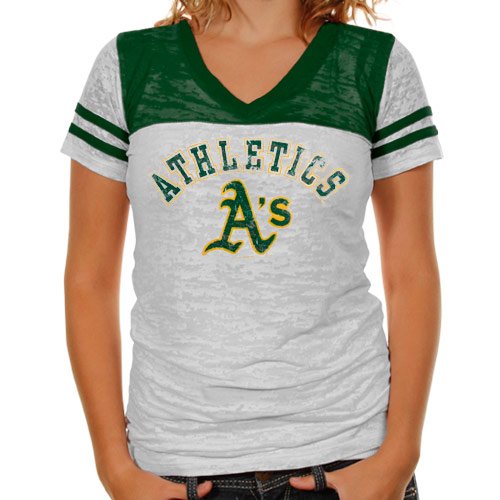 Touch by Alyssa Milano Oakland Athletics Ladies The Coop Football Premium Burnout V-Neck T-Shirt - White-Green (X-Large)