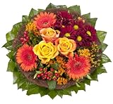 Blumenstrauß  Füllhorn mit orangen Rosen und Germini