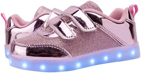 Tokee Kid Led Light Up Shoes Double Hook and Loop Closure USB Cable Charging Glowing Sneakers