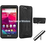 BLU Life XL (L050U) Premium Rugged Heavy Duty Dual Layer Kickstand Case (HVD Black/Black)