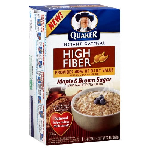 Oatmeal & Hot Cereal Quaker Instant Oatmeal High Fiber Maple & Brown Sugar, 8Count Box (Pack of 6)