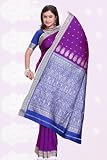 Magenta with royal blue contrast pallu India sari / bellydance fabric