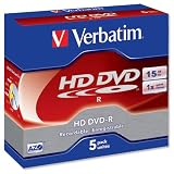 Verbatim HD DVD-R Single Layer Recordable Disk Write-once Cased Speed 1x 15GB Ref 43601 [Pack 5]