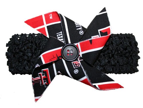 New Large Custom Texas Tech College Pin Wheel Hair Bow Crochet Stretch Headband