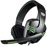 Ailihen KX-101 PC Gaming Headset, Amplified Stereo Sound, Over-ear Headphones with Noise Cancelling and Volume Control, Adjustable Mic, Remote for PC, Laptops, Mobile (Black/green)