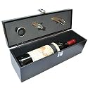 4 Piece New Wooden Wine Box & Accessories Set (Includes corkscrew, bottle stopper and more!)
