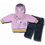 Snoopy Peace & Flower Power Reversible Zippered Hoodie & Denim pants for infant girls - 24 Months