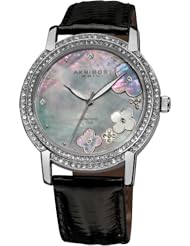 Akribos XXIV Womens AK580BK Lady Diamond Swiss Quartz Diamond Dial Leather Strap Watch