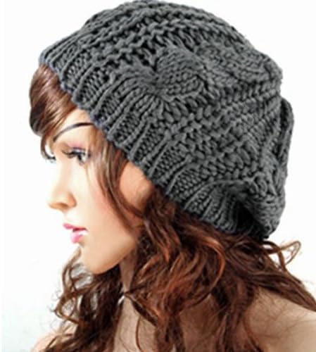 SlimACC New Arrival Top Fashion Winter Warm Women Lady Yong Girls Baggy Beret Chunky Knit Knitted Braided Beanie Hat Ski Cap Crochet Knitted Hat Knitted Crochet Oversized Slouch Hat for Women (Deep Grey)
