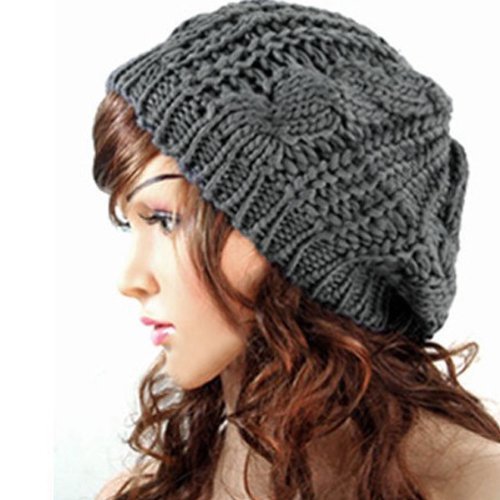 SlimACC New Arrival Top Fashion Winter Warm Women Lady Yong Girls Baggy Beret Chunky Knit Knitted Braided Beanie Hat Ski Cap Crochet Knitted Hat Knitted Crochet Oversized Slouch Hat for Women (Deep Grey)