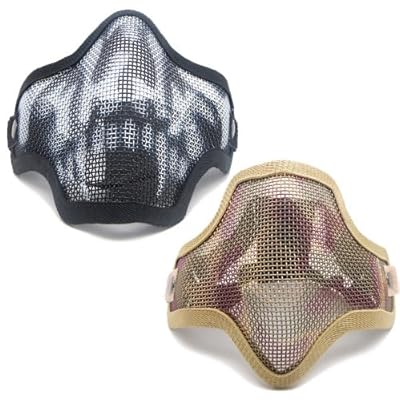 【 サバイバルゲーム装備 メッシュ ハーフ フェイスガード 】 スカルペイントモデル&砂漠迷彩モデル 2個セット NAVY SEALsスタイル メタル製 メッシュマスク 【人気アイテム】