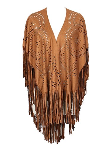 Persun Women Geo Cut Out Asymmetric Tasseled Summer Cover-up Kimono
