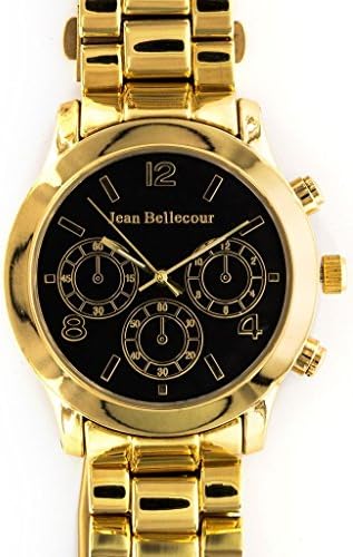 Jean Bellecour Gold, Black Dial, Decorative Chronograph, Waterproof, Shock Resistant, japanese-quartz.