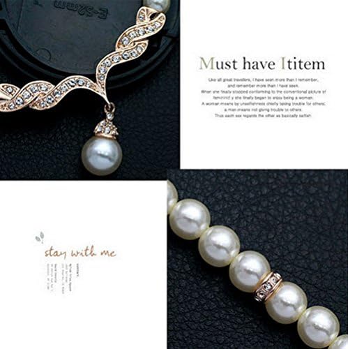 Women's Faux Pearls Statement Bridal Bridesmaid Necklace Earring Set (Silver)