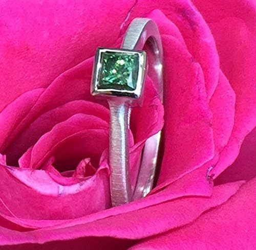 Green Diamond Wedding Ring, Affordable Diamond Ring, 14k White gold, Treated Green Natural Diamond, Brushed Finish White Gold Wedding Ring, Princess Cut Half Carat Natural Diamond Ring
