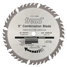 Freud LU84M009 9" Diameter X 40T Comb Combination Carbide-Tipped Saw Blade With 5/8" Arbor (.126 Kerf)