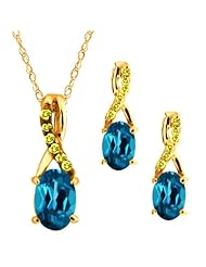 1.76 Ct Oval London Blue Topaz Gold Plated Silver Pendant Earrings Set