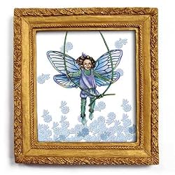 Fairy at Play -Gold Frame Magnet with pop-out easel (2-3/4" x 2-1/2")