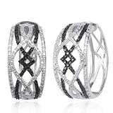 Sterling Silver Black and White Diamond Hoop Earrings