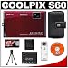 Nikon Coolpix S60 10 Megapixel Digital Camera (Crimson Red) with 5x Optical Zoom + EN-EL10 Battery + Leather Case + Accessory Kit