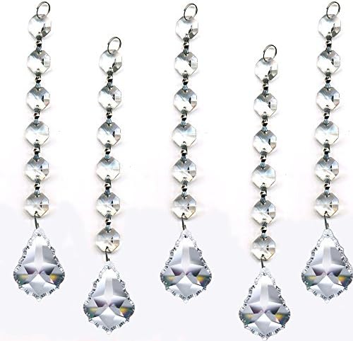 5 Pieces Diamond Hanging Crystal Garland Wedding Strand with 6 Beads and 1.5 Pendalogue Prism Pendant Accent Made with Magnificent Crystal