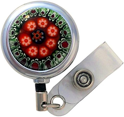 Badge Holder Reel for Nurse or Office Millefiori Glass Metal Retractable Reel with Slide Type Belt Clip Backing (green)