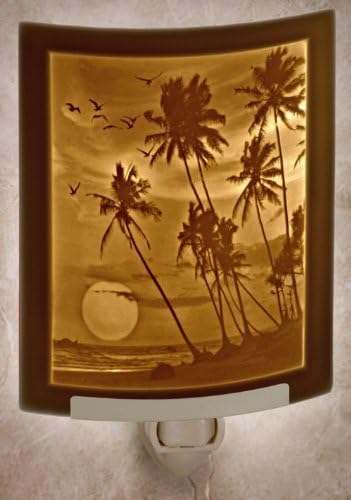 Tropical Sunset - CURVED Porcelain Lithophane Nightlight by The Porcelain Garden