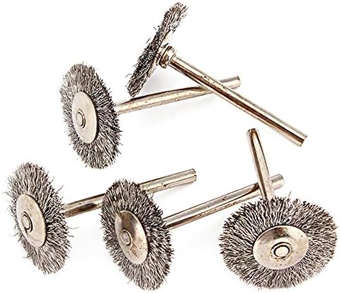 CNBTR Silver Stainless Steel 21MM Wheel diameter Wire Brush Drill End 1/8" Shank Pack of 5