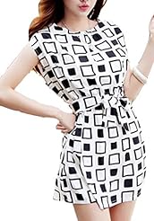 Summer Sleeveless Plaid Print  Shirt  Dress