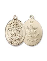 St. Michael / Army Military Gold Filled St. Michael the Archangel Pendant Stainless Gold Heavy Curb Chain