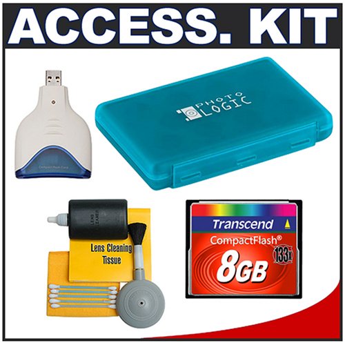 Transcend 8GB 133x CompactFlash (CF) Memory Card with USB 2.0 Card Reader + Universal Memory Card Case + 5-Piece Cleaning Kit