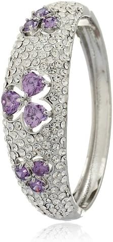 3 Leaf Hearts Clover Bangleshowered with Swarovski Crystals Elements in a StunningFiligree Traditional Celtic Design. Two Beautiful Colour Options available, Multi on 14K Gold & Amethyst Purple on Silver Rhodium. Great Christmas or Anniversary Gift Idea for Her. Prices Slashed in our Christmas Shop.
