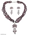 Garnet jewelry set, 'Daisy Passion' 0.8" W 19.3" L