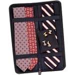 Travel Tie Case Holds 6 Neck Ties w/ Accessory Pocket Black Ramie - Household Essentials 06704