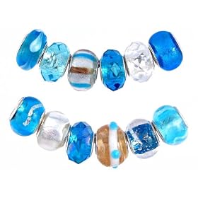 Pandora Style Twelve (12) Piece Charm Bead Set with Murano Style, Lampwork Style and Faceted Glass Style Beads - Fits Pandora, Troll, Biagi and Charmilia - Exact Assortment as Shown (FB141)