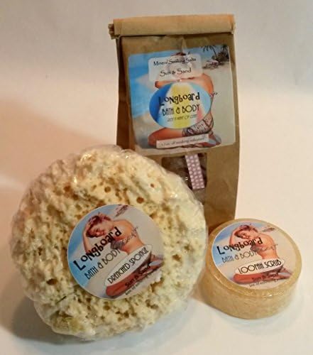 Delish Spa 3 Piece Bathing Wonder Bundle - Soap Infused Drenched Sponge (Sand and Sea), Soaking Mineral Salts, Loofah Soap by Delish Bodyworks