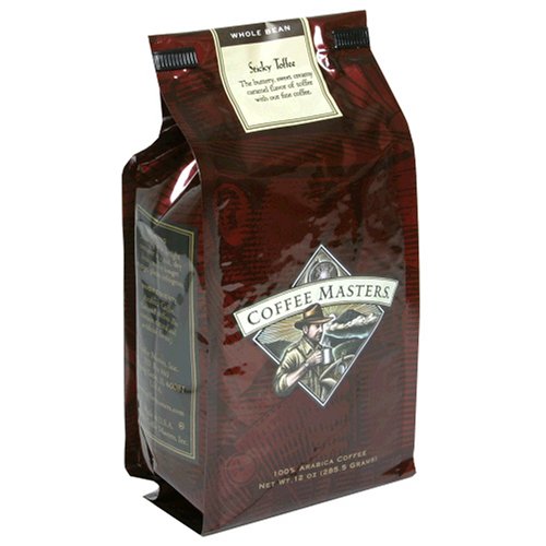 Coffee Masters Flavored Coffee, Sticky Toffee, Whole Bean, 12-Ounce Bags (Pack of 4)