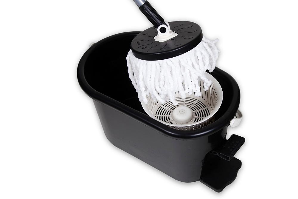 MopAway Dry/Wet Microfiber Super Absorbent Floor Mop with Bucket, Black Spinner Mop