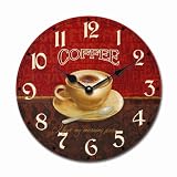 Produkt-Bild: WANDUHR NOSTALGIE CAPPUCCINO ROT K&Uuml;CHENUHR RETRO RUND - Tinas Collection - Das etwas andere Design