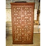 Rustic Cabinet Antique Furniture Armoire Hand Carved Teak Wooden From India