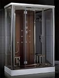 LineaAqua Jaeger 60 x 36 Steam Shower Enclosure with Wood Screen Shower Panel, Wood Floor, Rain Shower, Mood Lighting, 8 Body Sprays, Dual Seats - FREE SHIPPING!!!