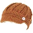 Hand Knit Chunky Cable Skull Visor Beanie Hat Cap Camel