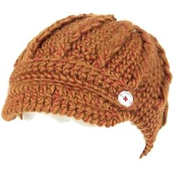 Hand Knit Chunky Cable Skull Visor Beanie Hat Cap Camel