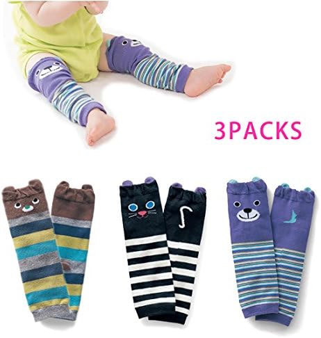 Kids Mikimoko 3 Pairs Cute Cotton Cartoon Soft Baby Toddler Crawling Knee Leg Sleeve Warmers Pads Protector High Tube Socks for Boys
