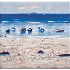Jock Macinnes - Boats On A Turquoise Sea - Kunstdruck, Boote, Strand, Gr�sse 40X40 cm