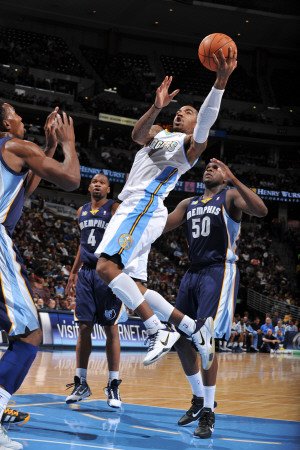 Memphis Grizzlies v Denver Nuggets: J.R. Smith and Zach Randolph Photographic Poster Print by Garrett Ellwood, 28x42