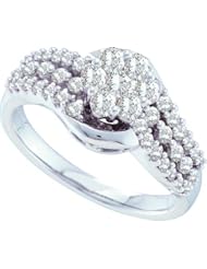 0.75 Carat (ctw) 14k White Gold Round Diamond Ladies Cluster Flower Ring 3/4 CT