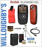 Kodak PlaySport ZX5 HD Waterproof Pocket Video Camera Bundle (Red) + Kodak  ....
