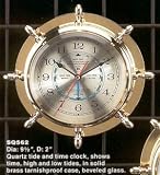 Nautical Brass Ships Wheel Tide & Time Clock in Solid Brass